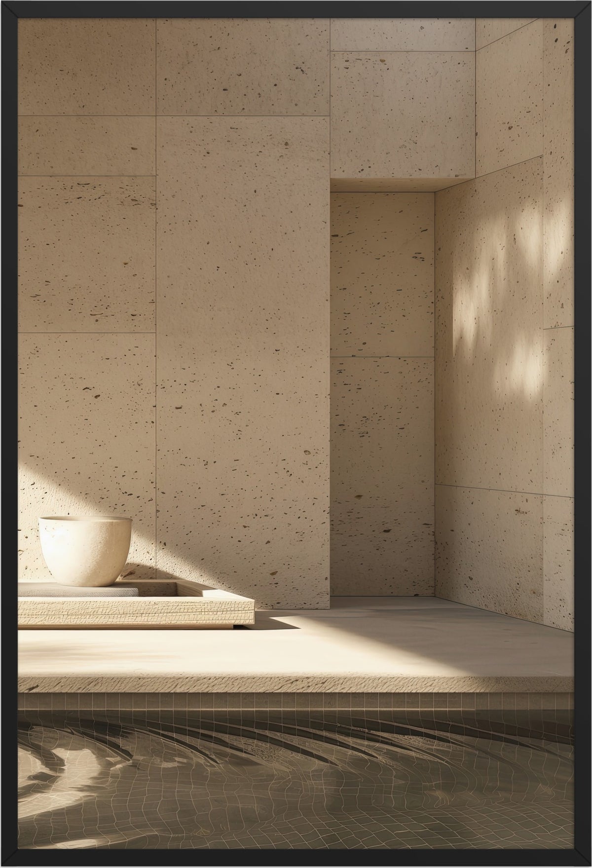 The Corner and the Bowl — black frame, 61 × 91 cm
