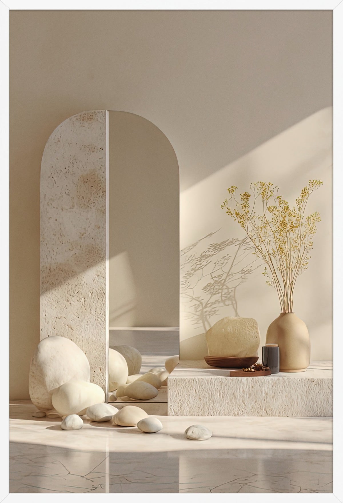 The Arch and the Pebbles — poster in a white frame, front view