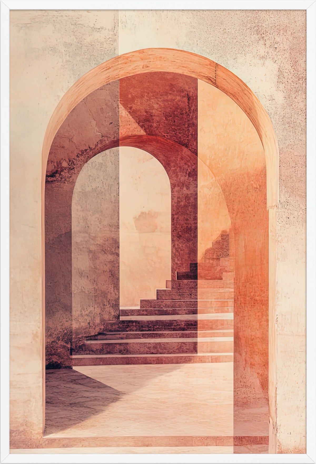 The Arch and the Staircase — white frame, 61 × 91 cm