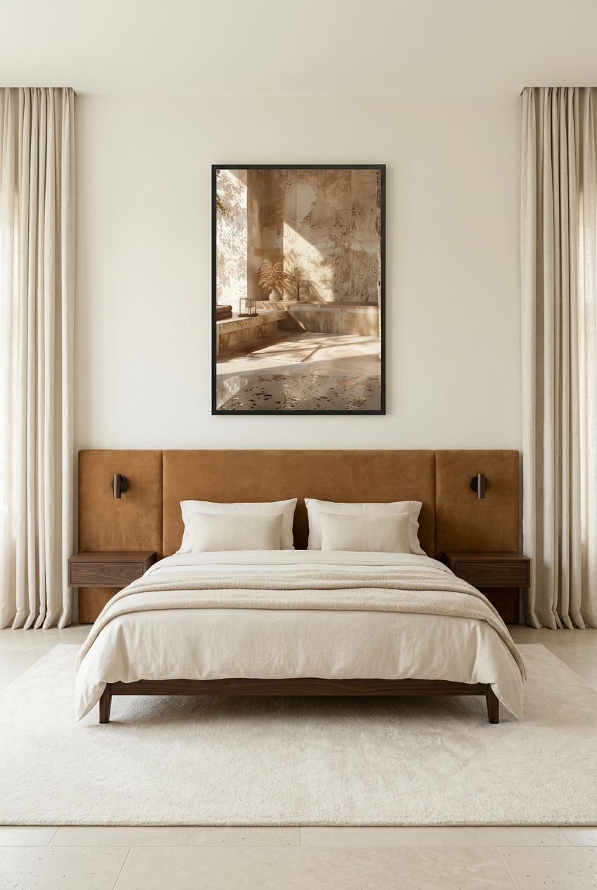 Le Bain de Pierre — poster in zwarte lijst in een slaapkamer