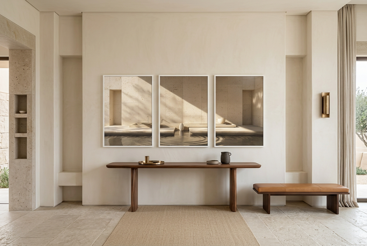 Le Bassin de Lumière — posters in white frames in an entryway