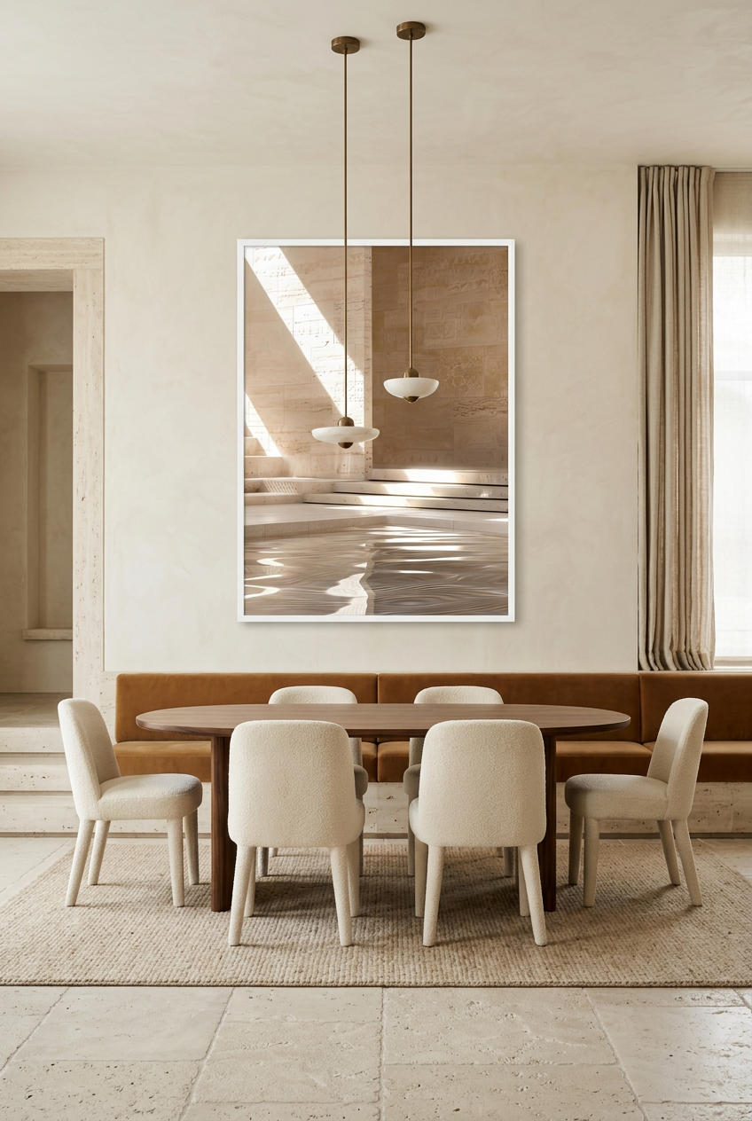 Le Bassin de Pierre — poster com moldura branca numa sala de jantar