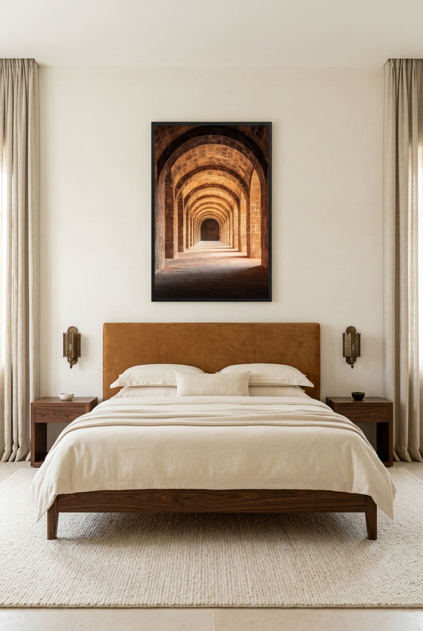 Le Cloître — poster com moldura preta num quarto
