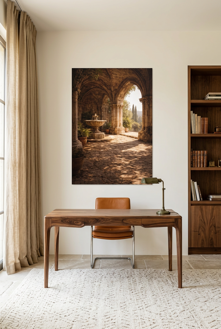 Le Cloître à la Fontaine — unframed poster in a home office