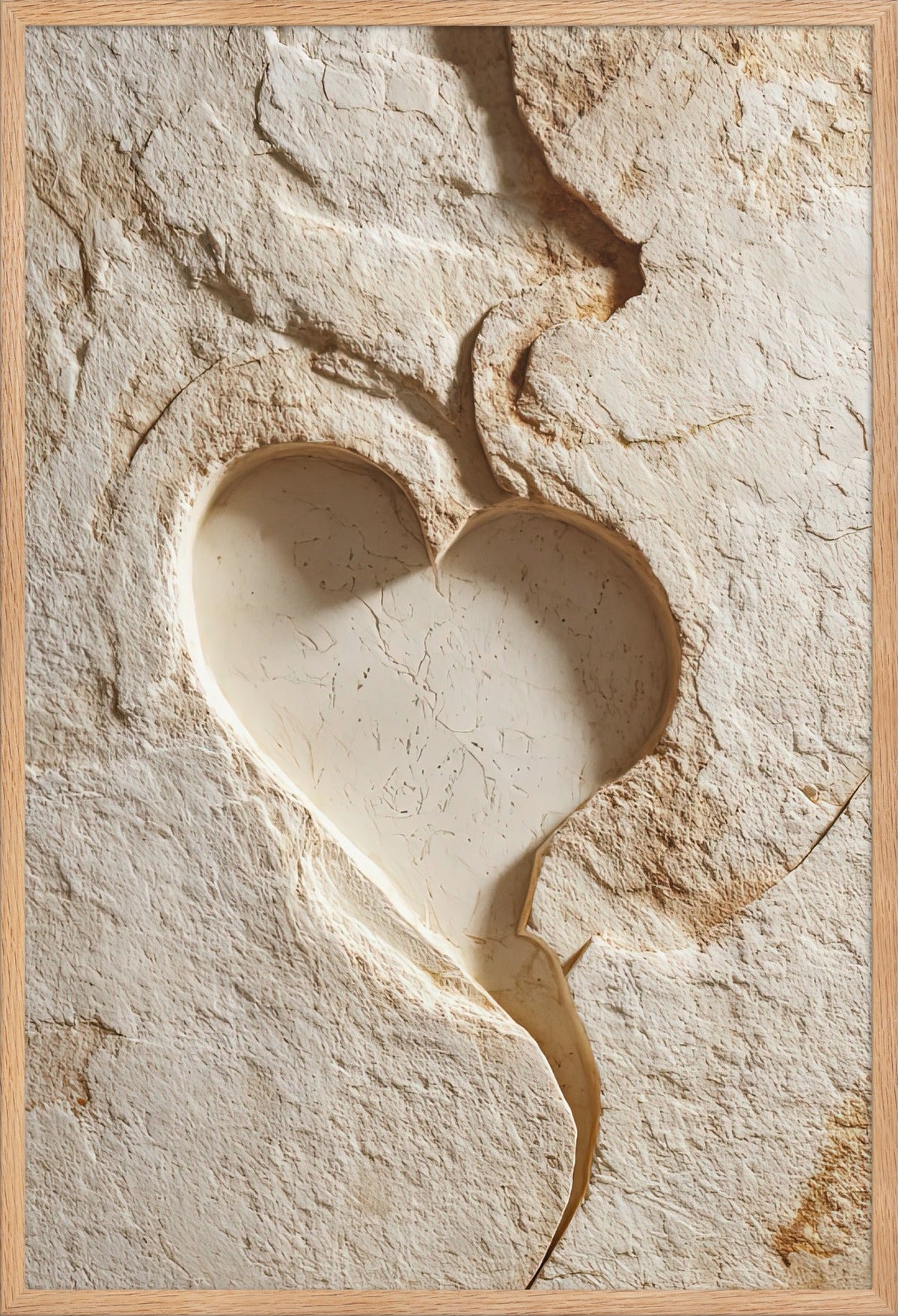 Hjärtat med Sprickan — med ram i massiv ek, 61 × 91 cm