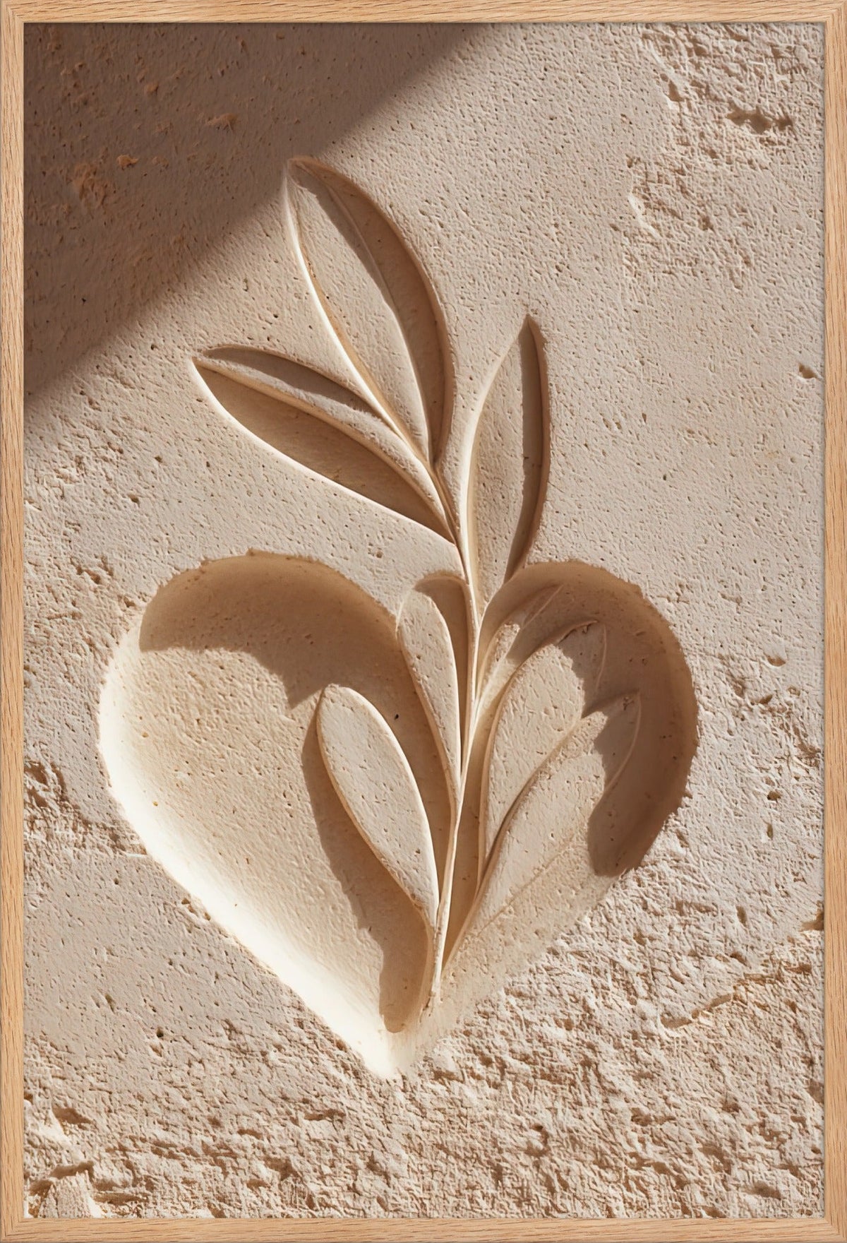 Das Herz mit dem Ölzweig — gerahmt in massiver Eiche, 61 × 91 cm