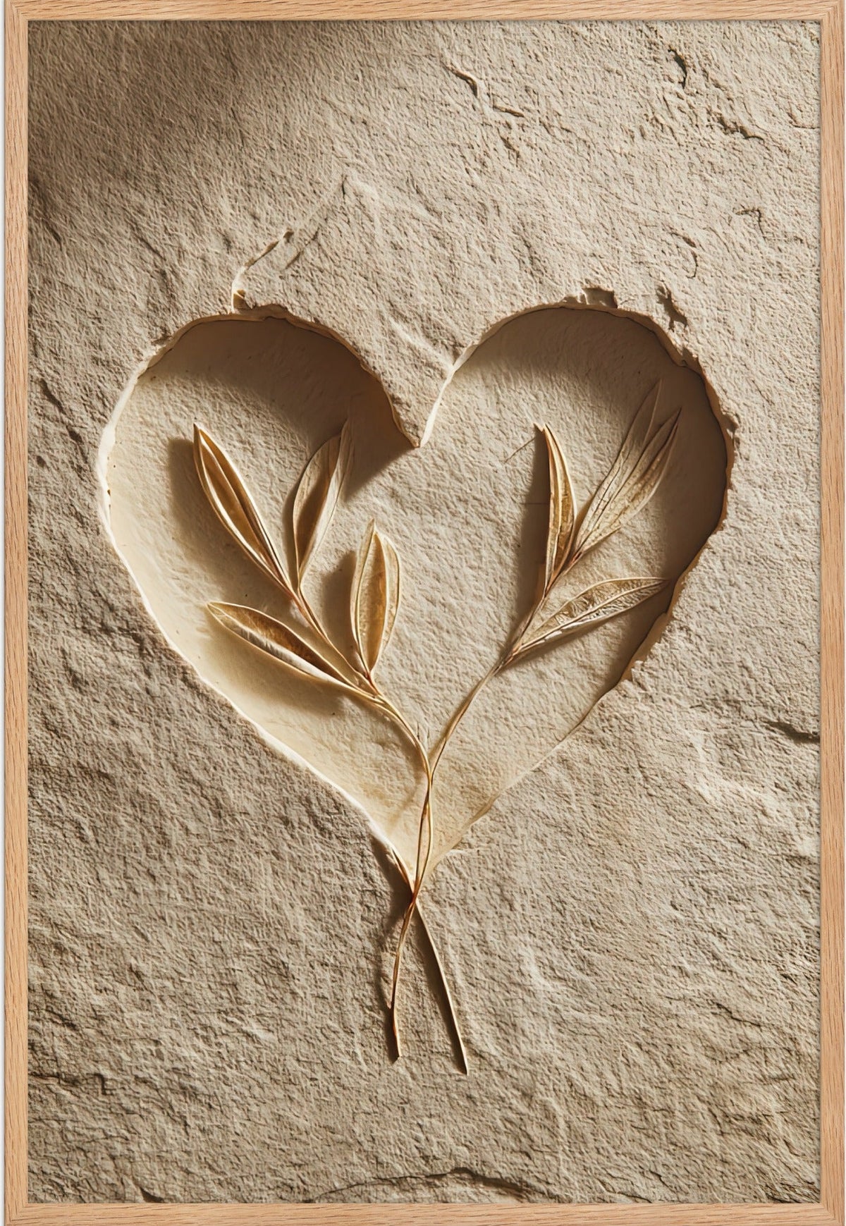 The Two-Branch Heart — framed in solid oak, 61 × 91 cm