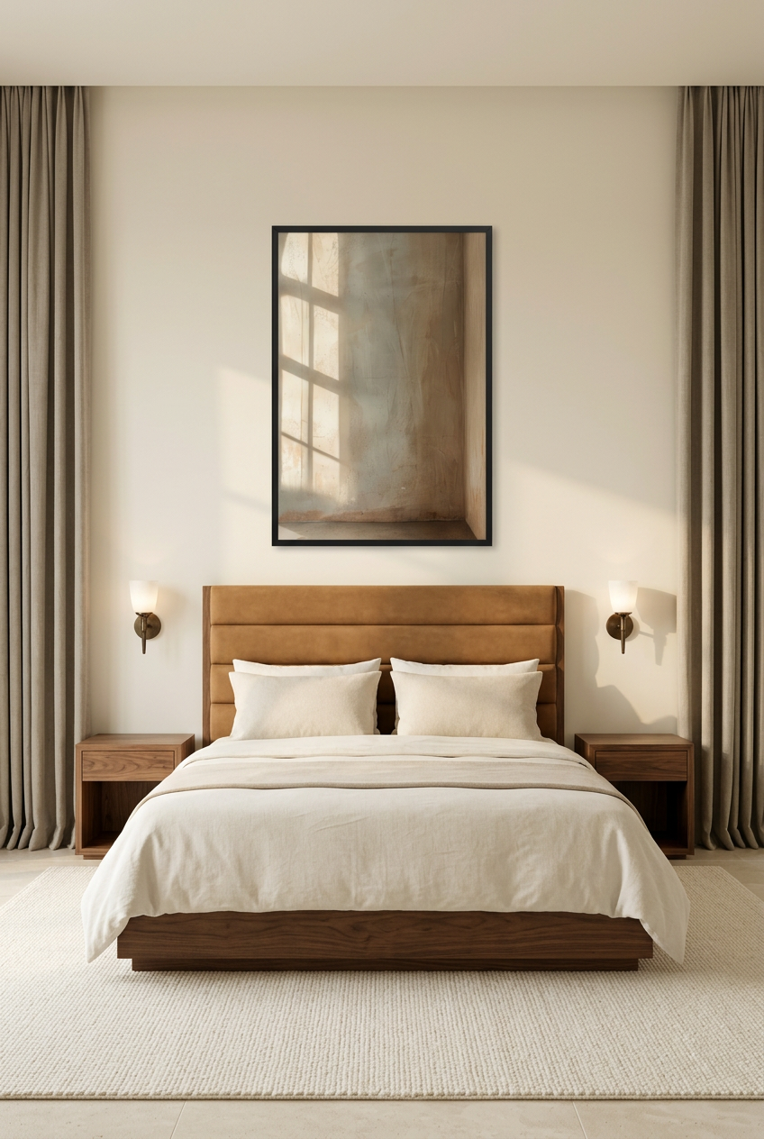 Le Coin de Lumière — poster con cornice nera in una camera da letto