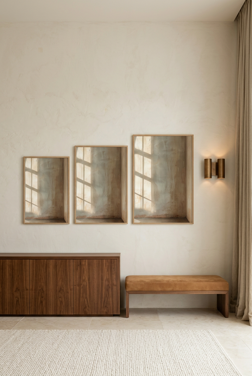 Le Coin de Lumière — tre formati del poster con cornice in rovere