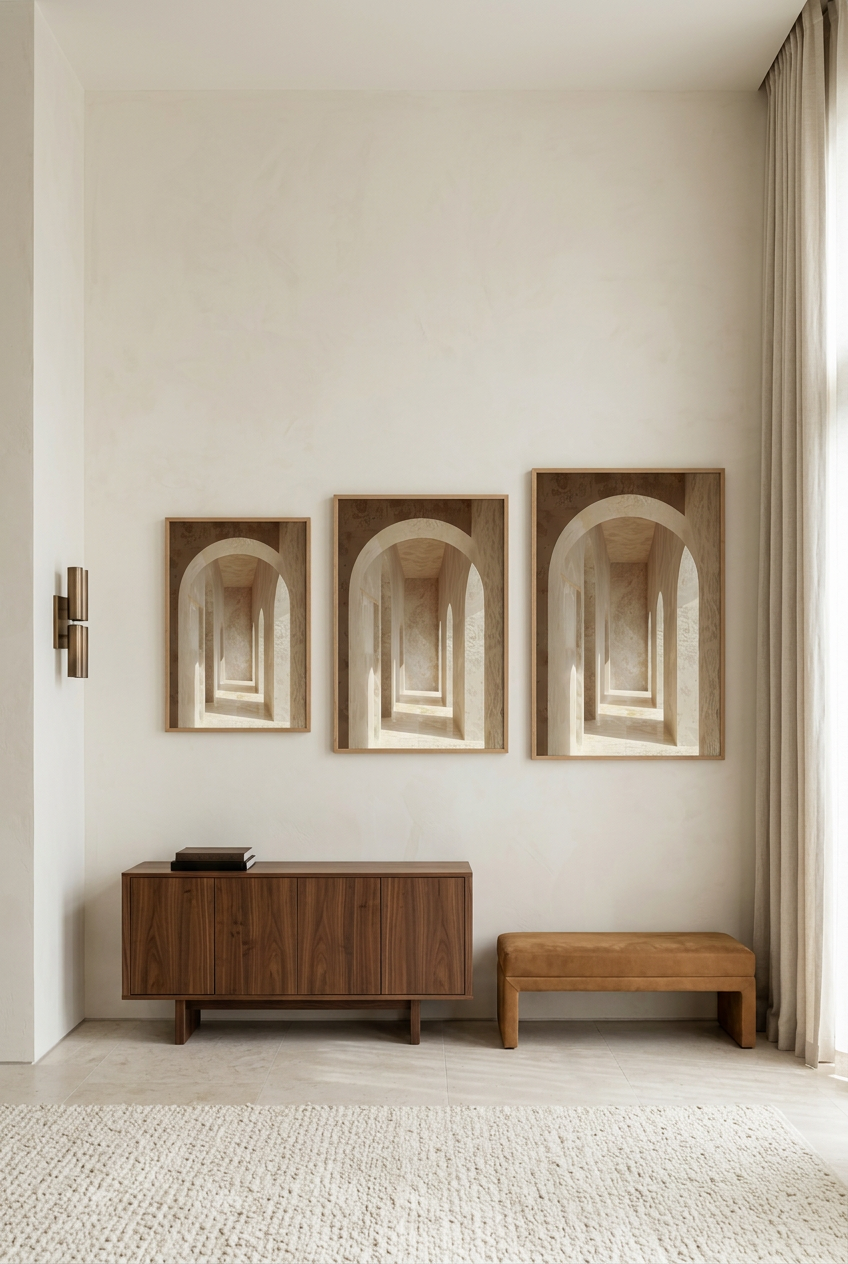 Le Couloir des Arches — trois formats de l'affiche en cadre chêne