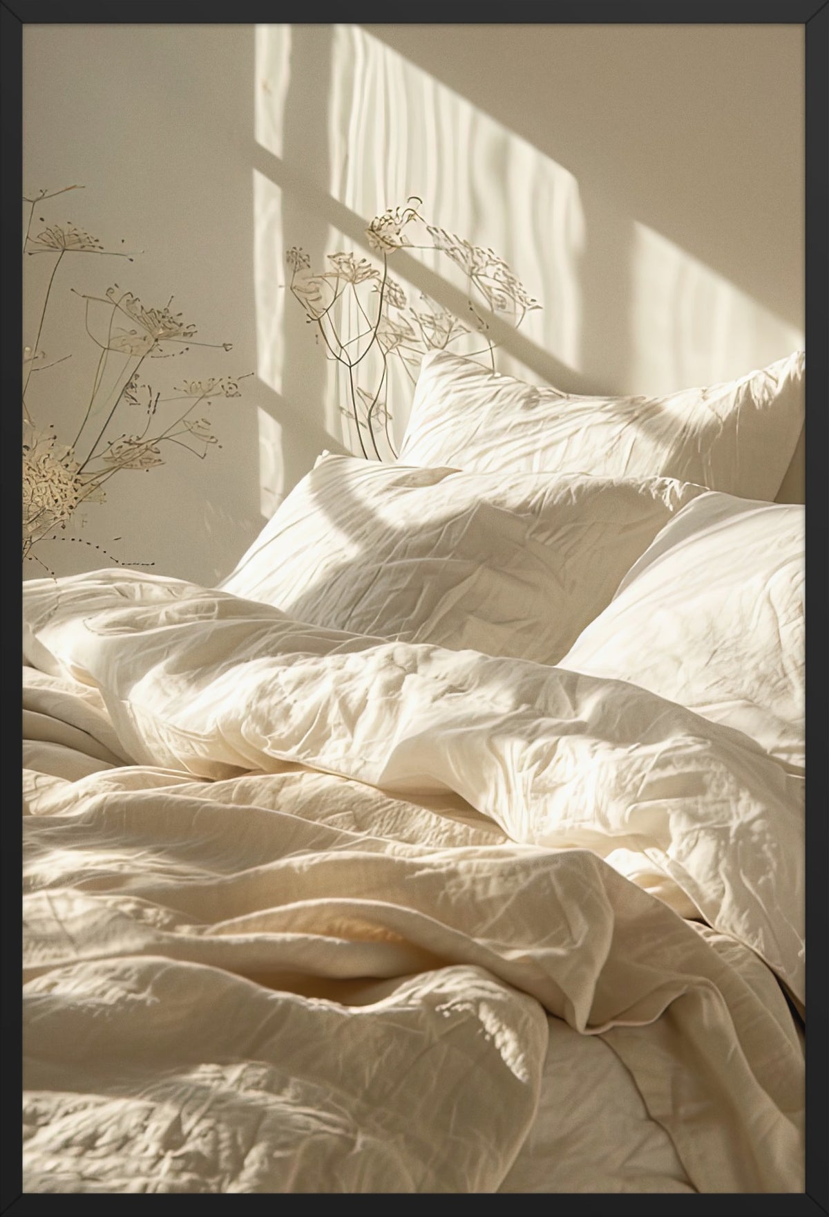 Morning Bed — poster in a black frame, front view