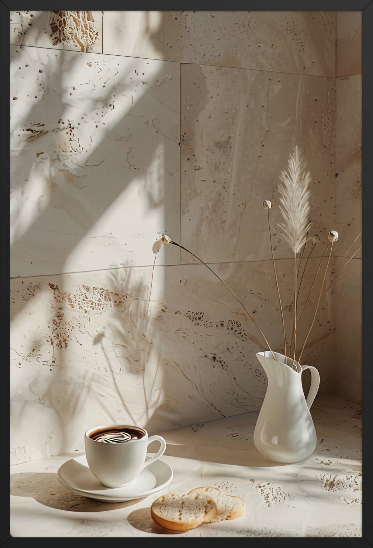 The Travertine Morning — poster in a black frame, front view