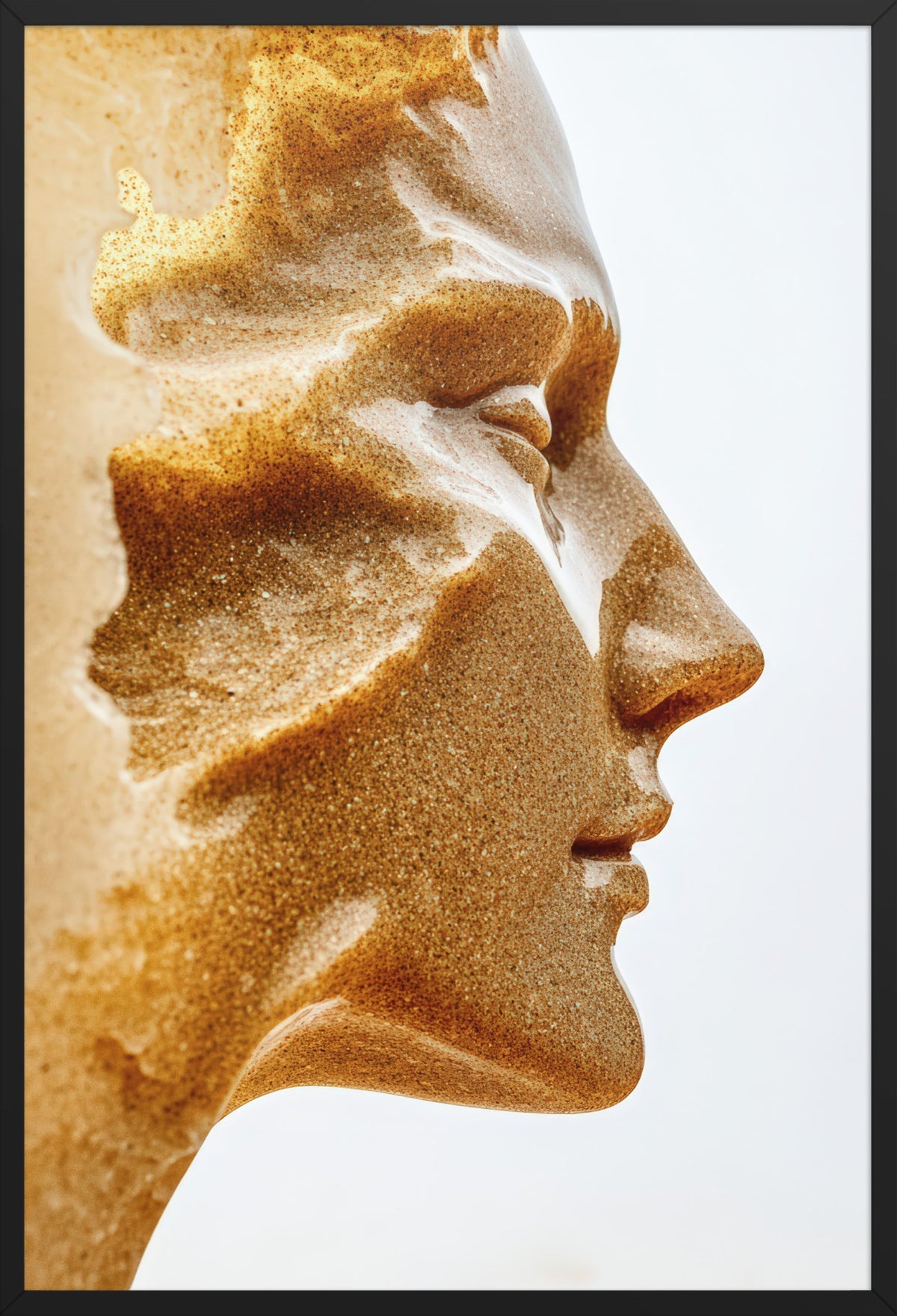 The Golden Profile — poster in a black frame, front view