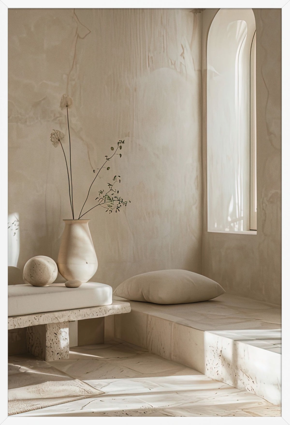 Travertine Living Room — poster in a white frame, front view