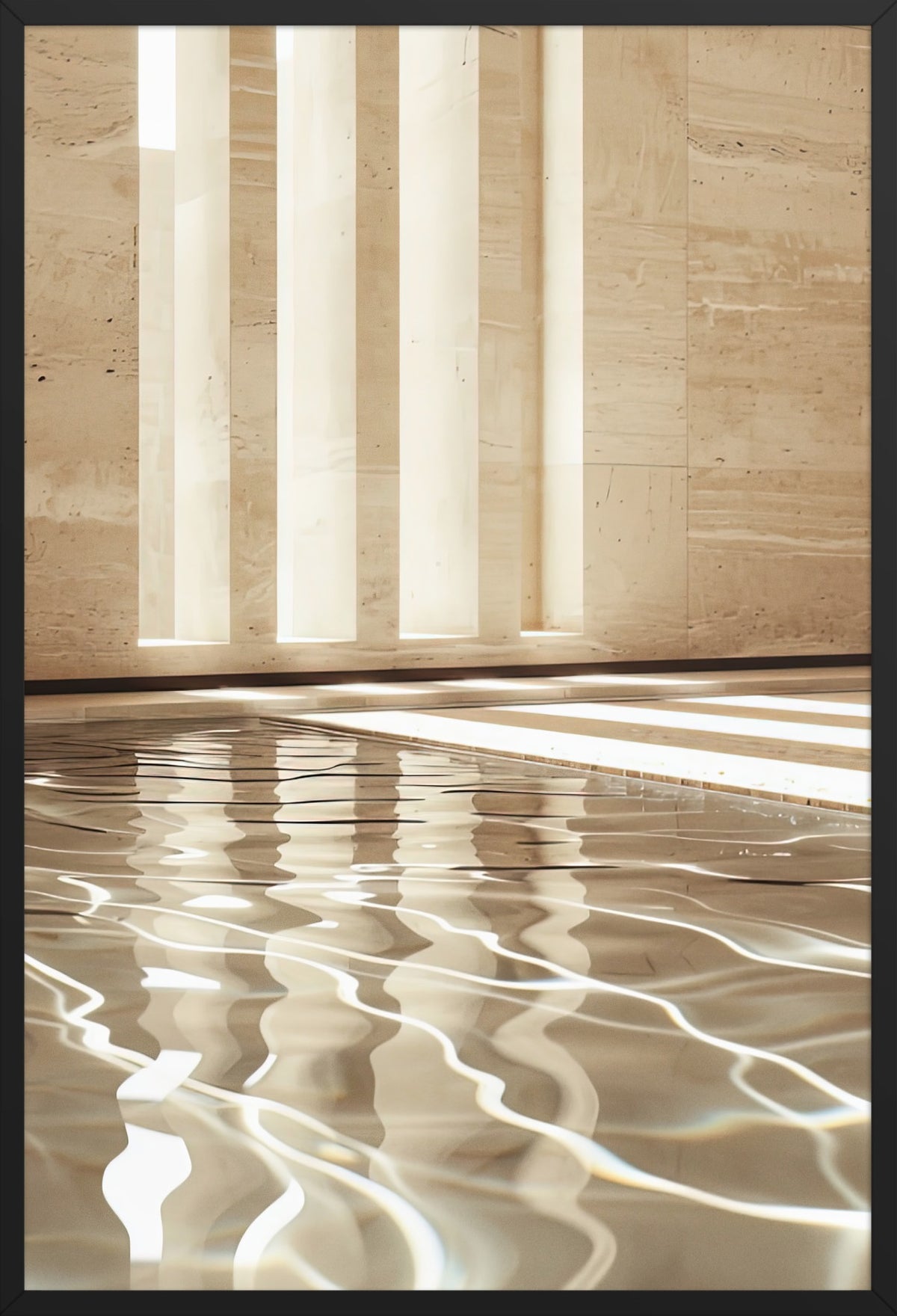 The Temple and the Water — poster in a black frame, front view