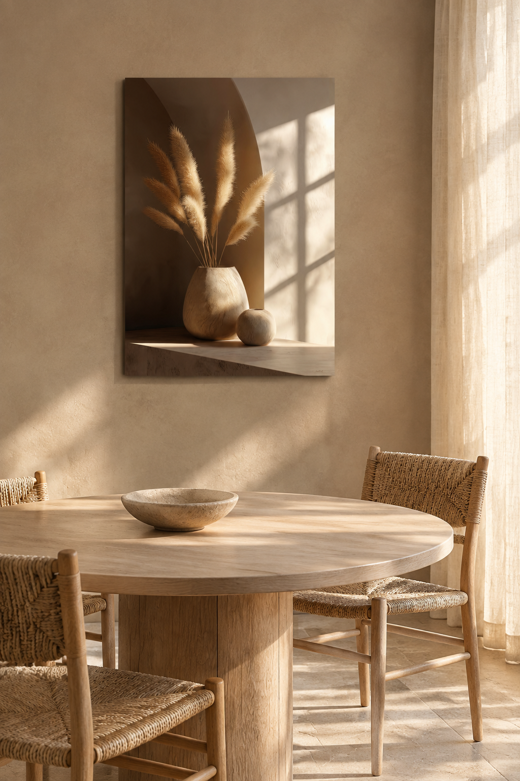 Die Vase mit Lagurus in einer mediterranen Essecke