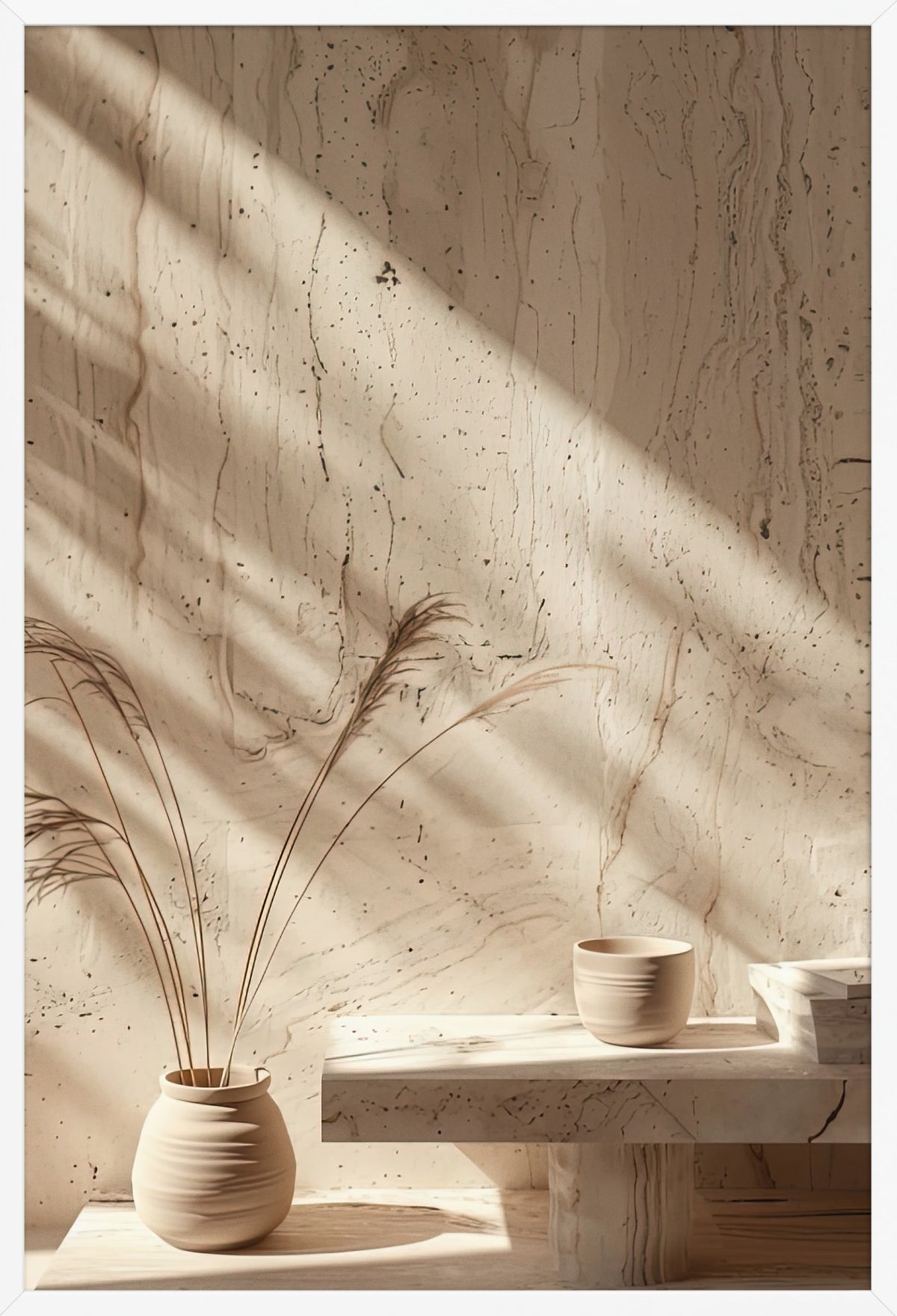 The Vase and the Pampas - Minimalist Ivory Pampas Wall Art — poster in a white frame, front view