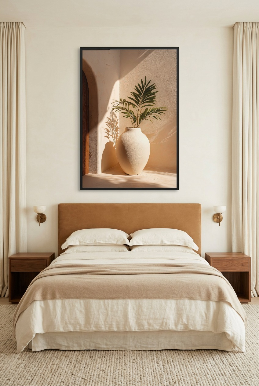 Le Vase sous la Palme — poster in a black frame in a bedroom