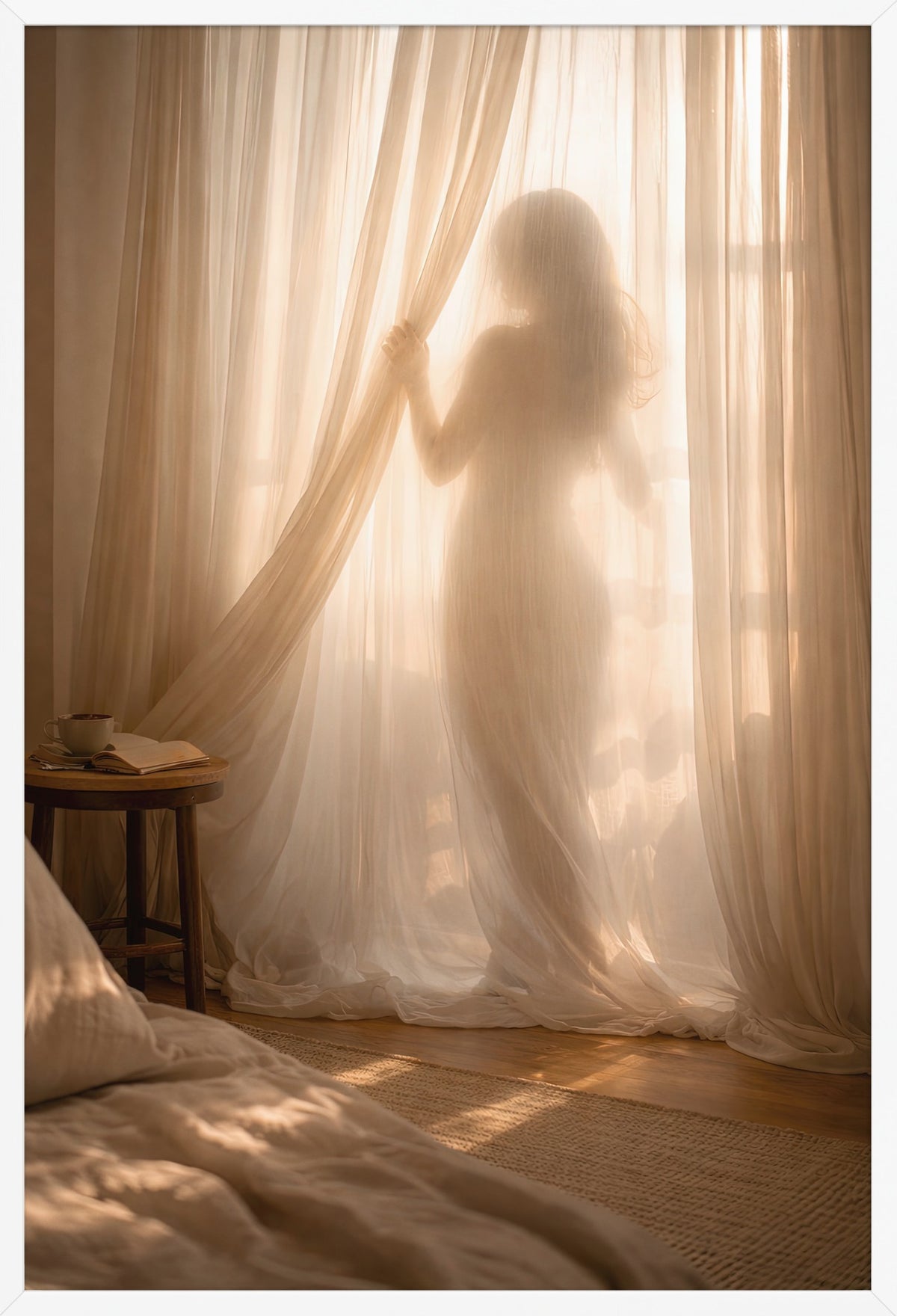 The Morning Veil - Golden Minimalist Wall Art Female Silhouette — poster in a white frame, front view