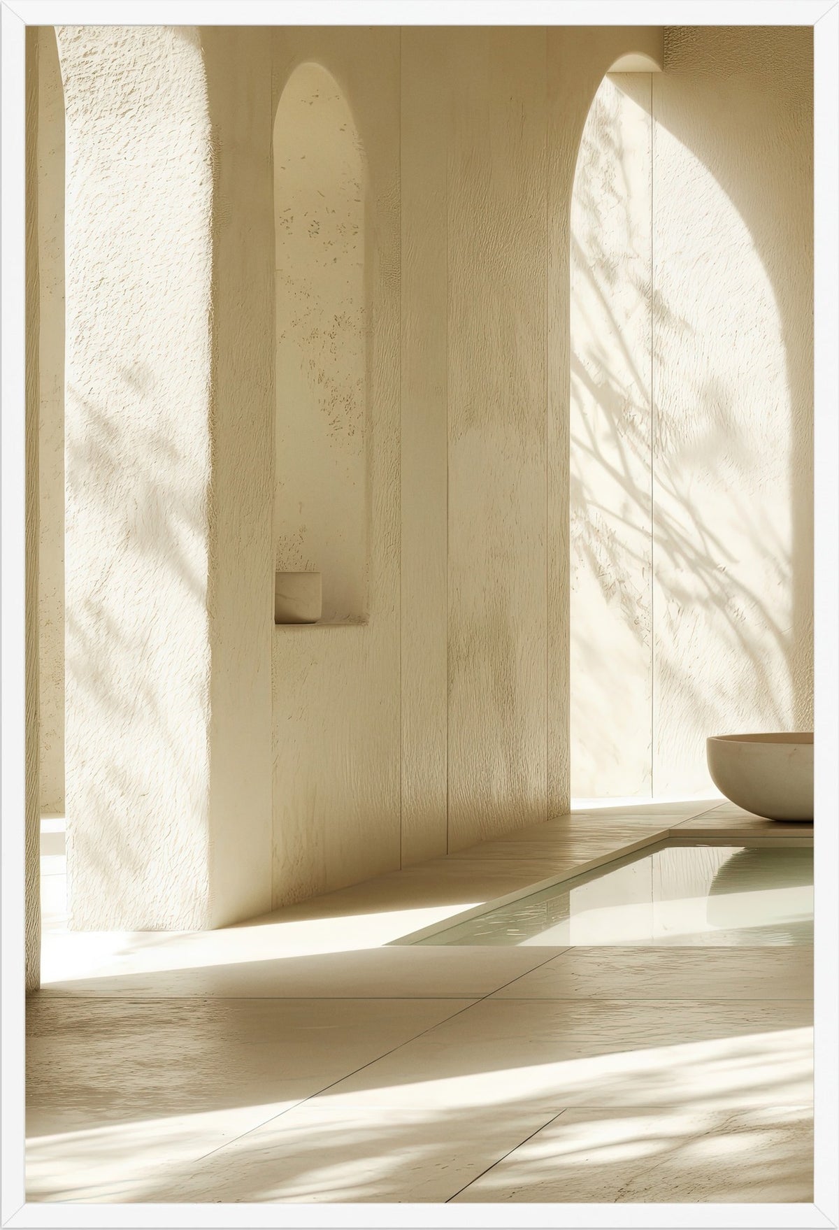 The Arches and the Shadow — white frame, 61 × 91 cm