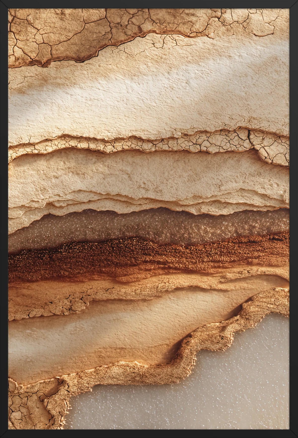 Ocher Strata — poster in a black frame, front view