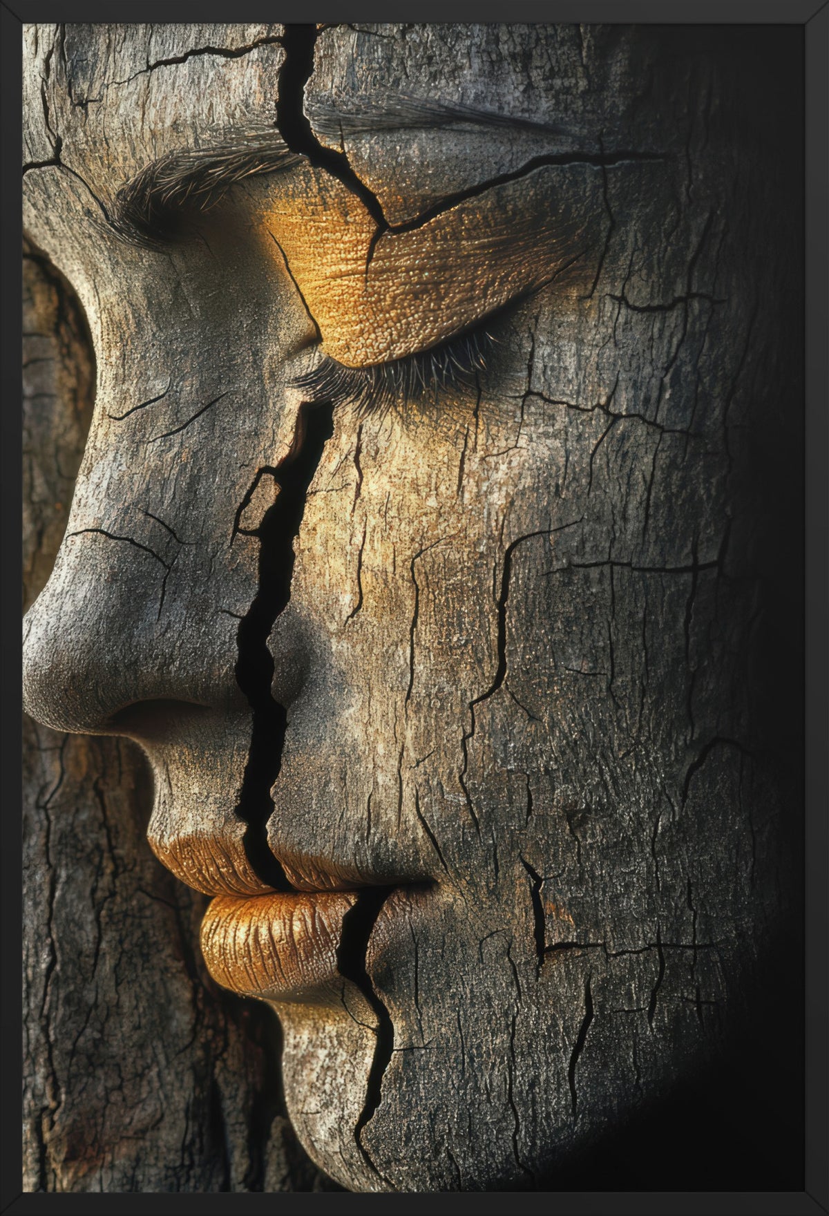 Golden Lips — poster in a black frame, front view