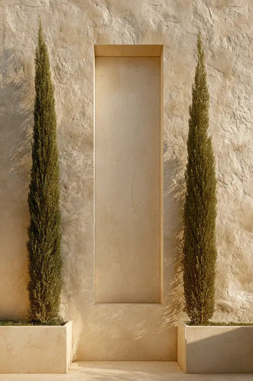 Les Cyprès de Famille — Affiche murale personnalisable prénoms, affiche murale minimaliste avec cadre bois, décoration murale salon ou chambre, style méditerranéen