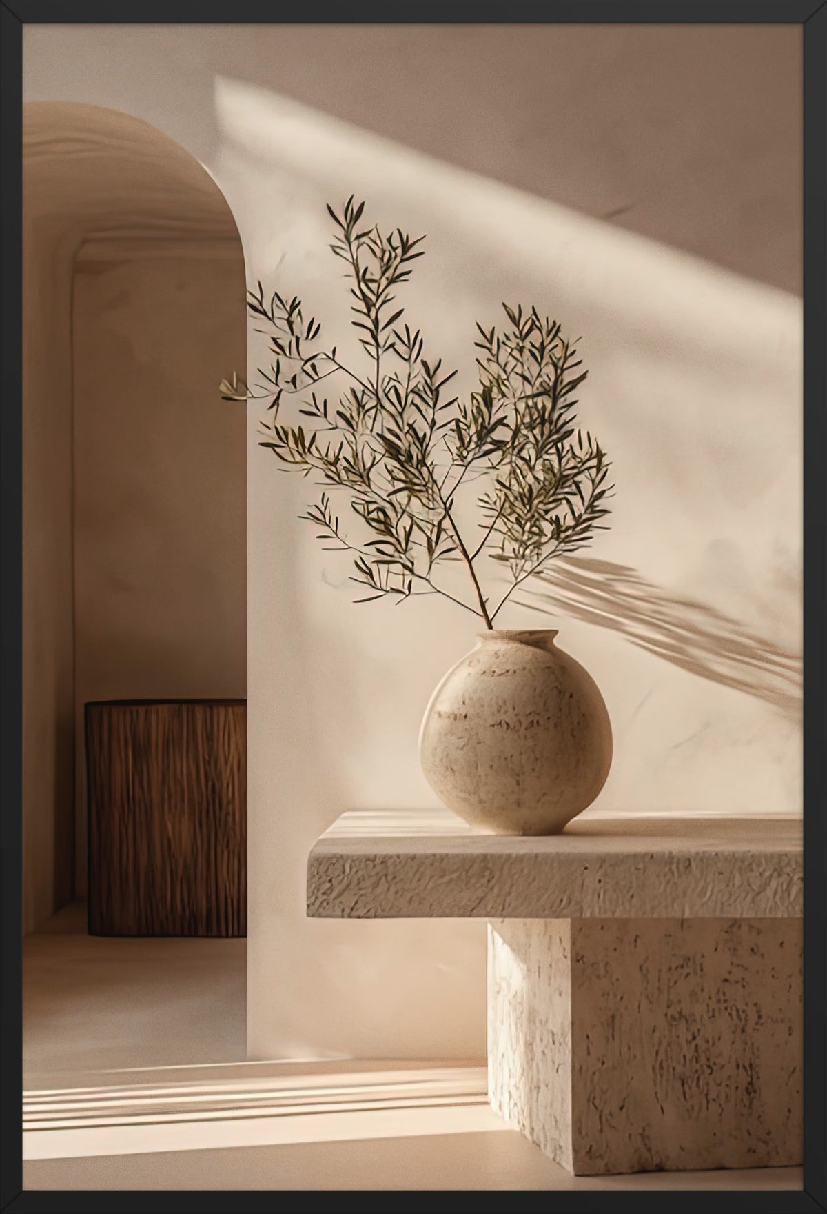 The Olive Tree Shadow — poster in a black frame, front view