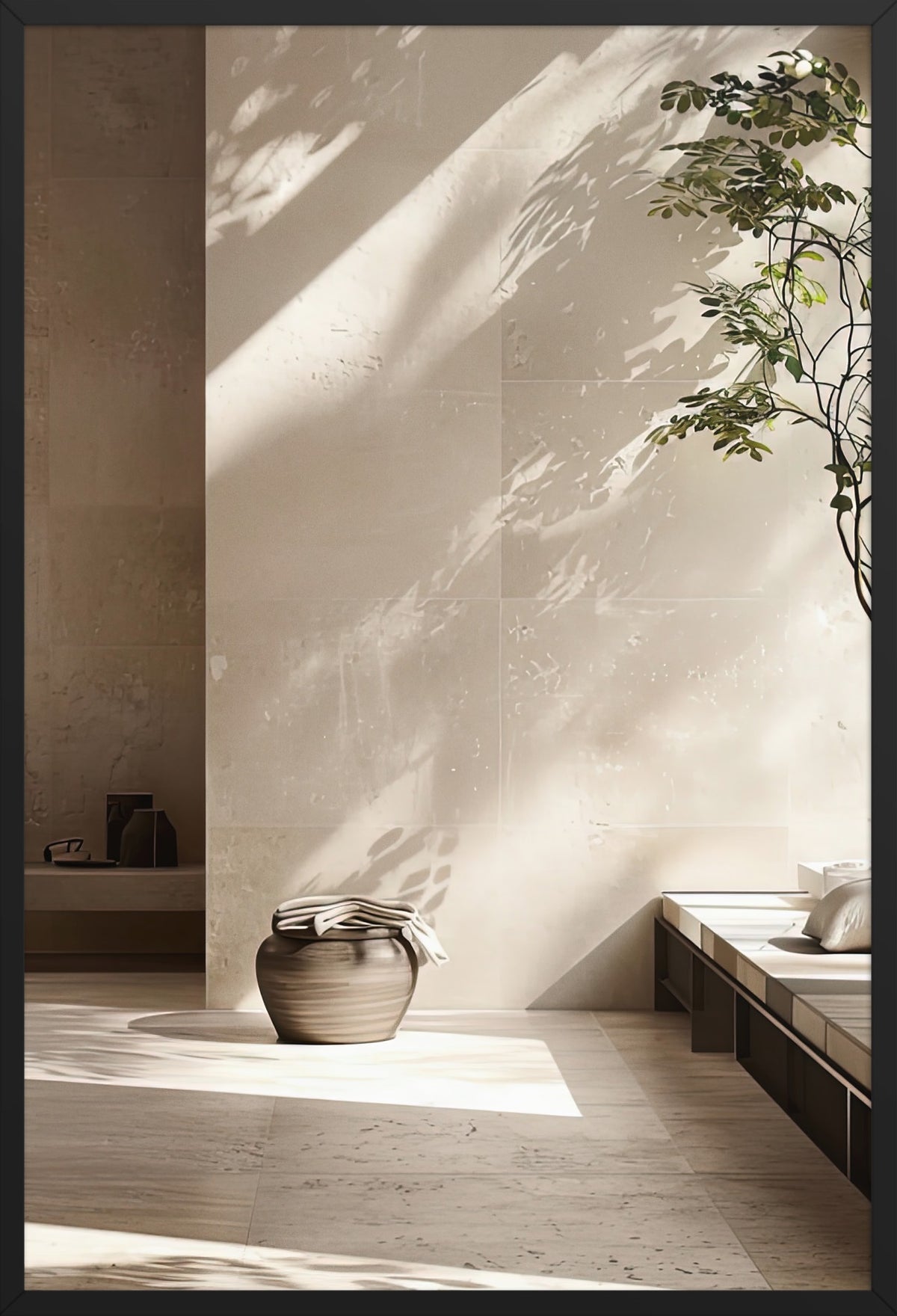 The Shadow of Leaves — poster in a black frame, front view