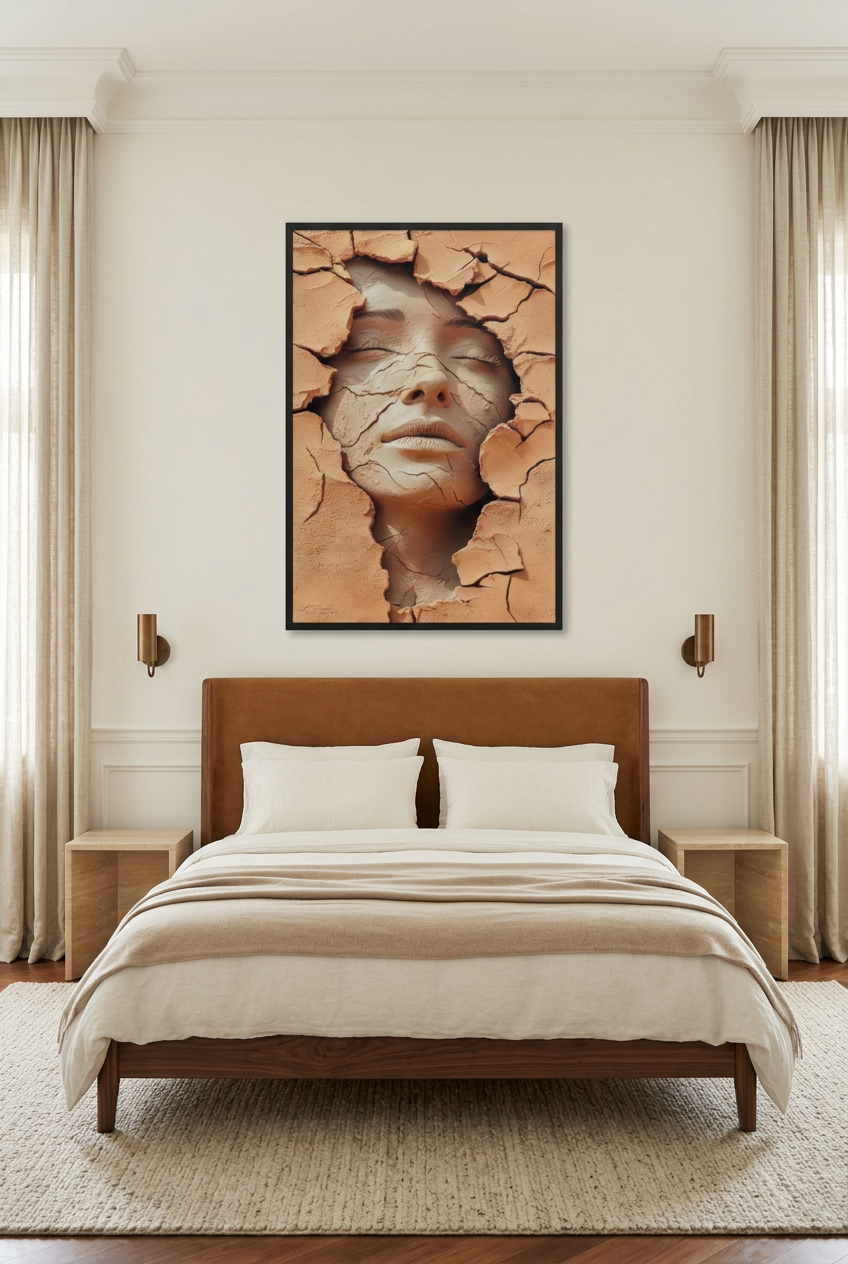 Nascimento de Argila — poster com moldura preta num quarto