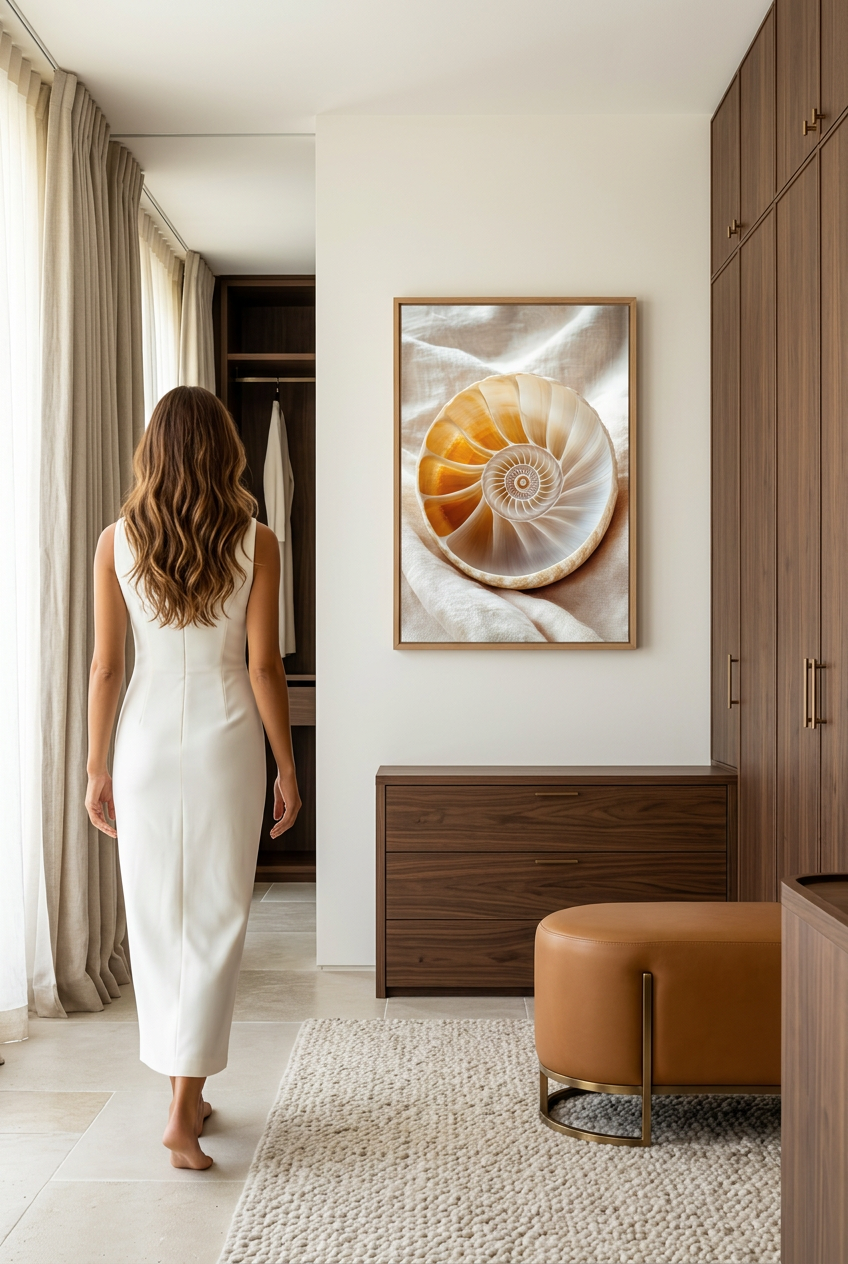 Golden Nautilus — woman in front of the poster