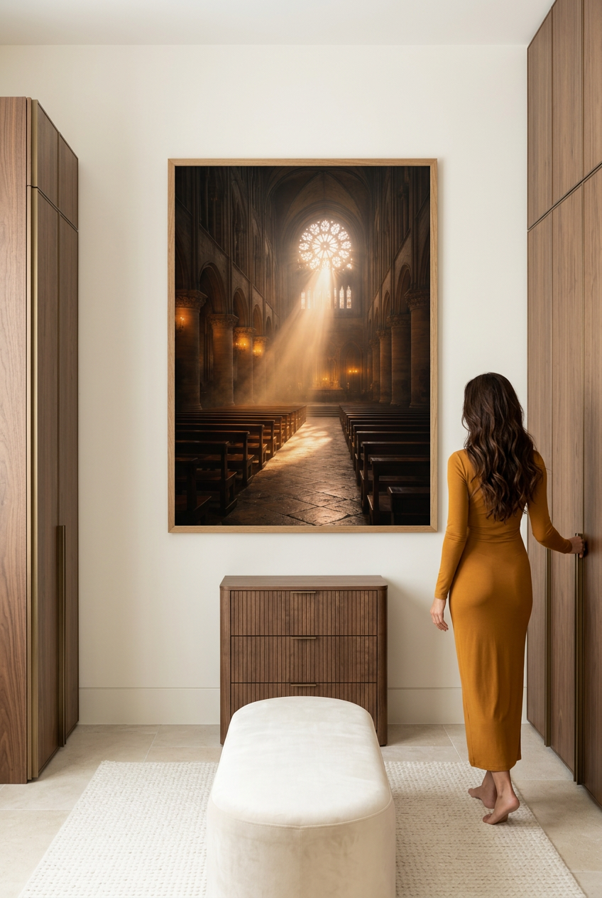 Nave of Light — woman in front of the poster