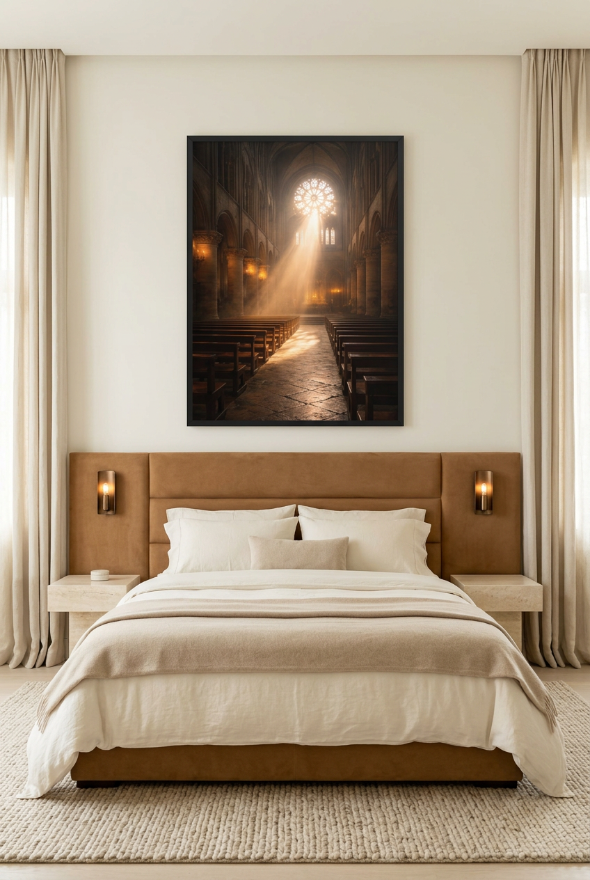 Nave of Light — poster in a black frame in a bedroom