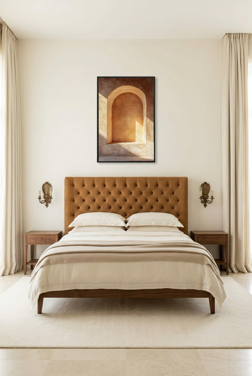 Niche Dorée — poster in a black frame in a bedroom
