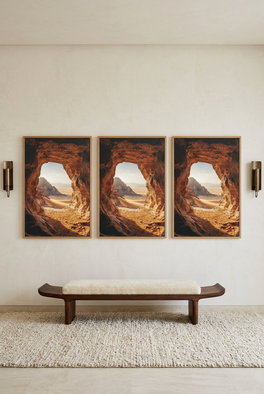 L'Œil du Désert — drei Formate des Posters im Eichenrahmen