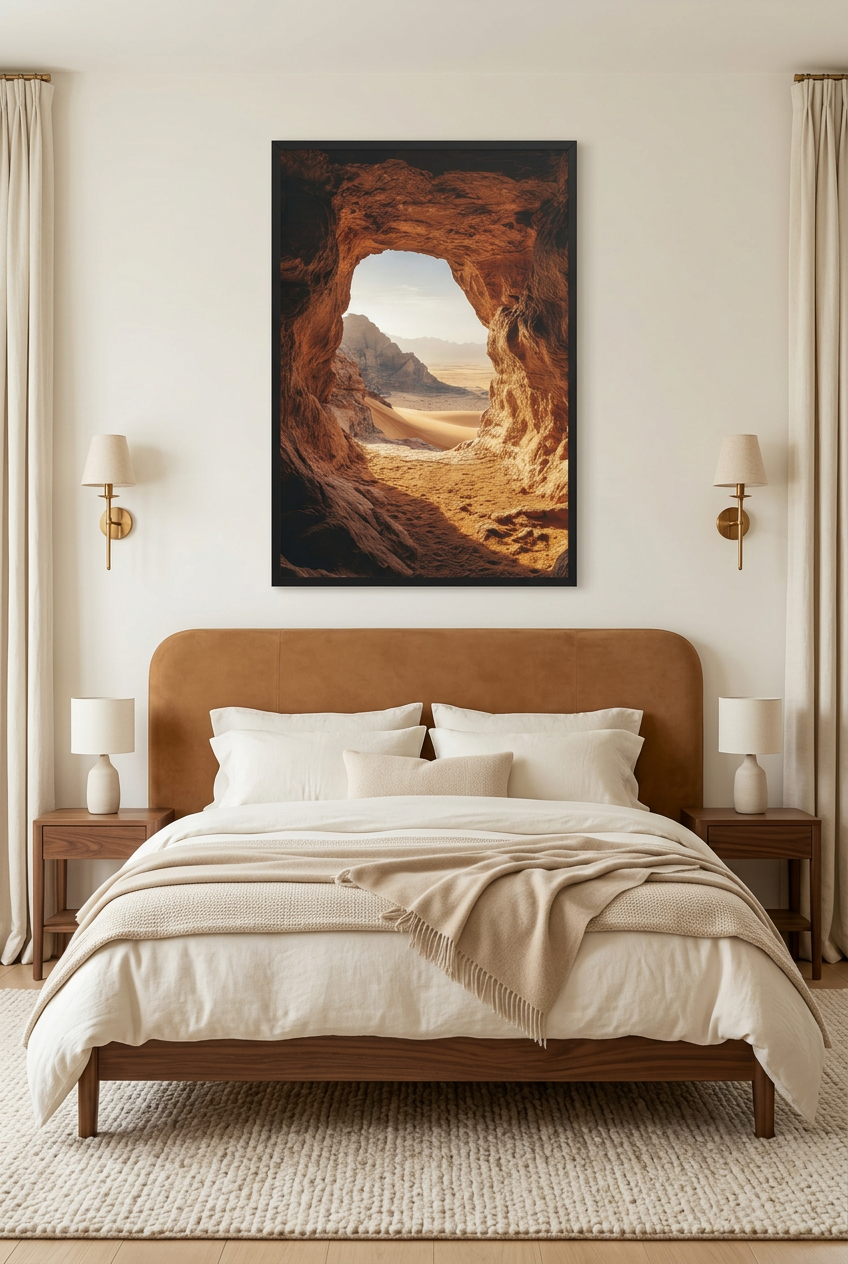 L'Œil du Désert — Poster im schwarzen Rahmen im Schlafzimmer