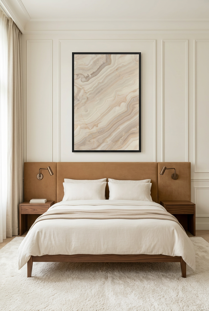 Zwarte Onyx — poster in zwarte lijst in een slaapkamer