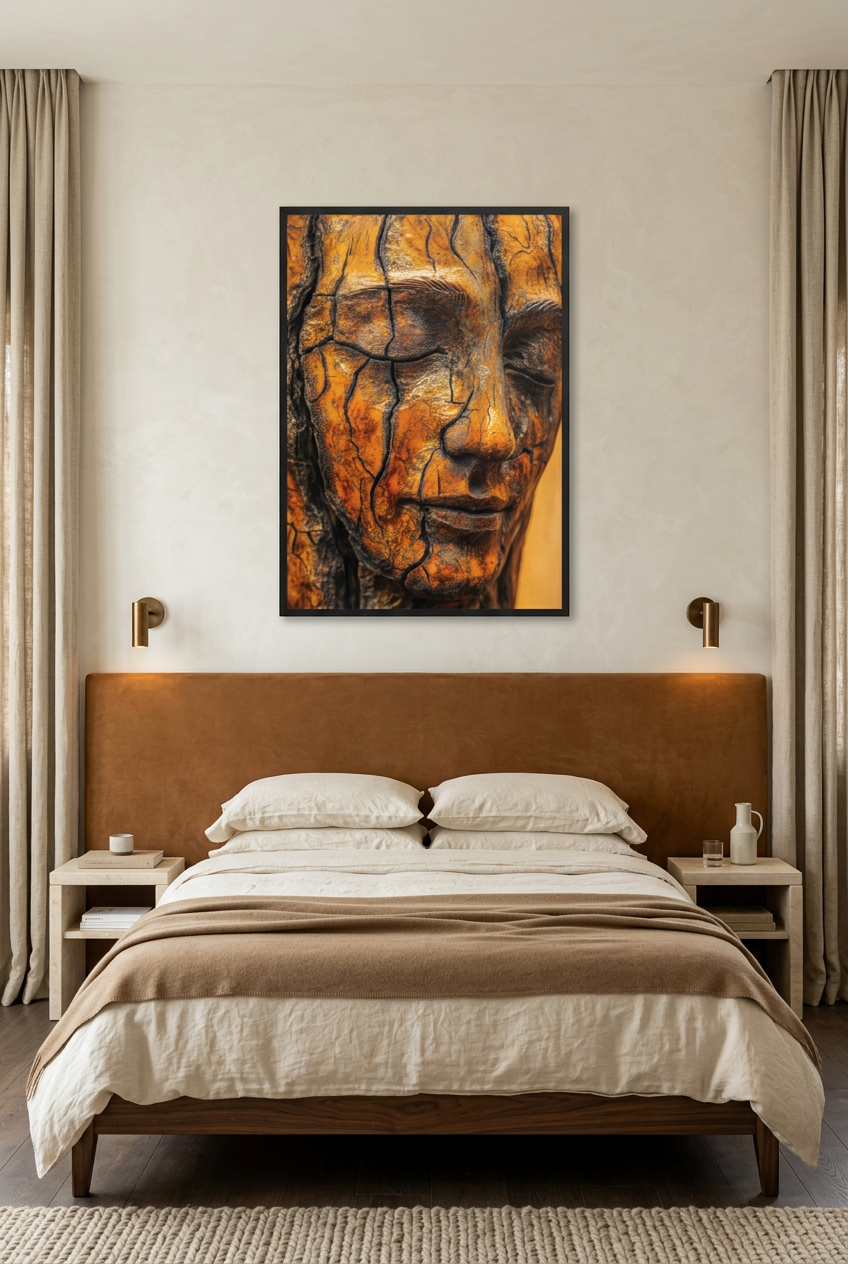 Ouro Partido — poster com moldura preta num quarto