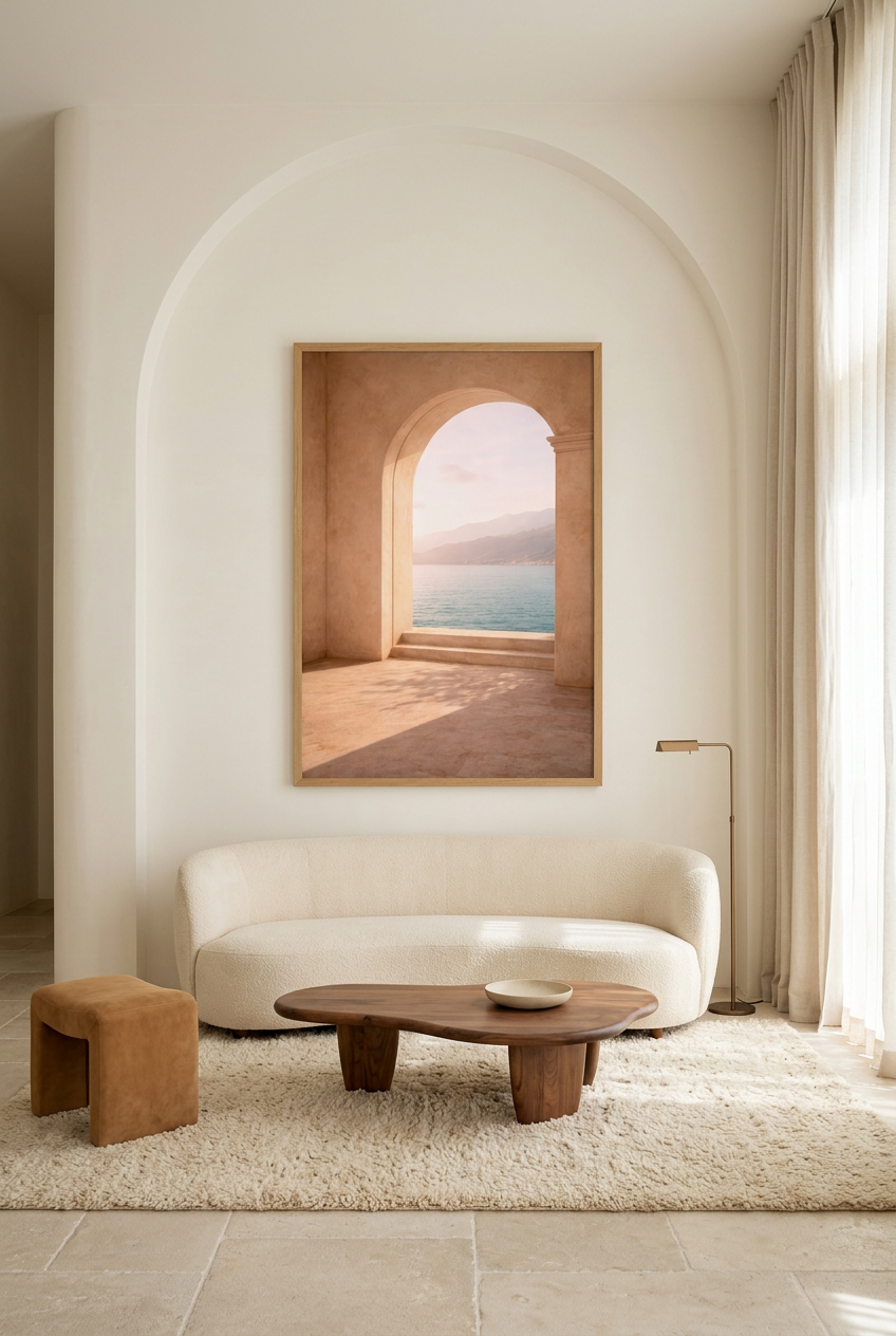 Opening naar de Horizon — poster in eikenhouten lijst in een woonkamer