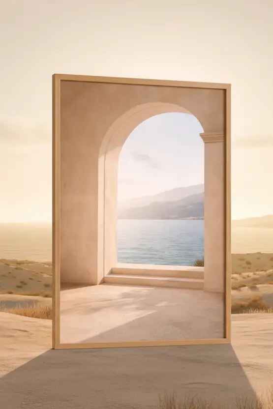 Ouverture sur l'Horizon — Affiche murale minimaliste Beige Architecture Méditerranéenne — affiche murale minimaliste | Cassili-home