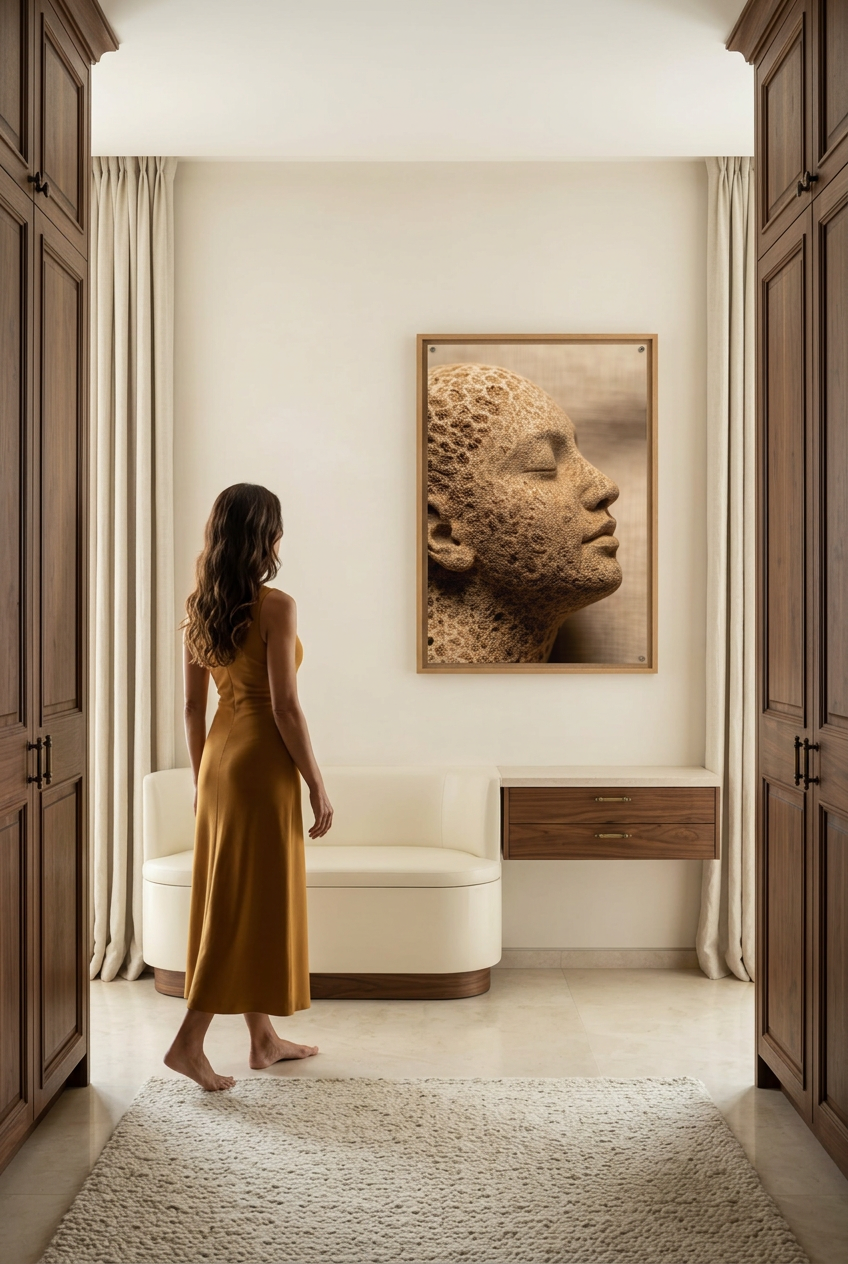 Coral Skin — woman in front of the poster