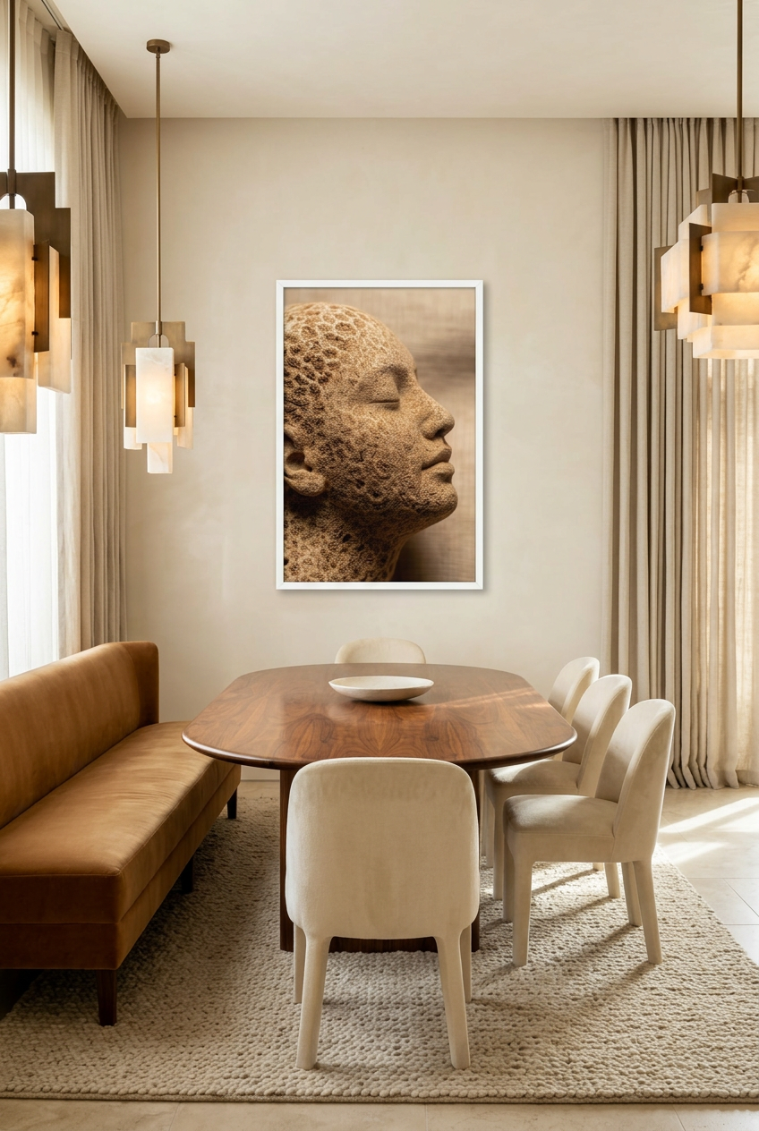 Coral Skin — poster in a white frame above a dining table