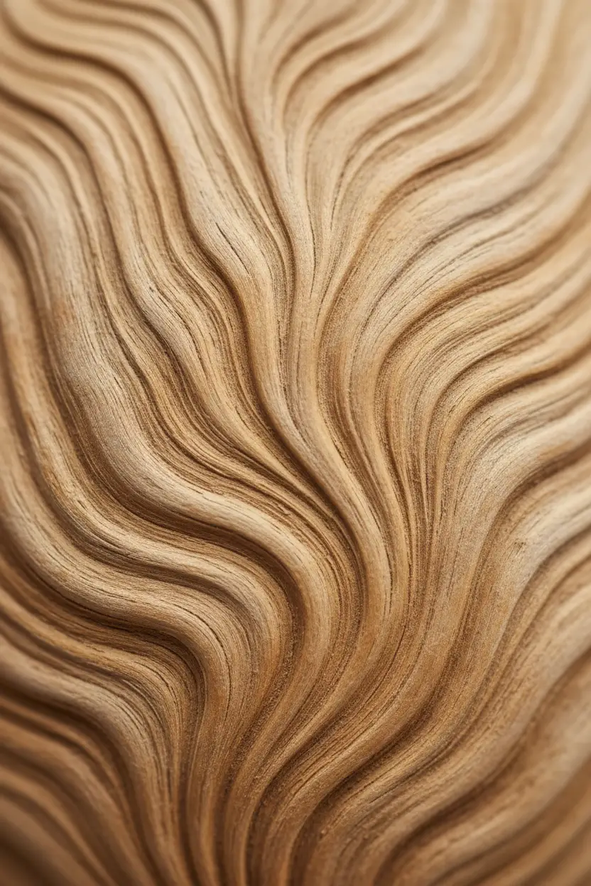 Vagues de Bois — Affiche murale minimaliste brun et beige visage abstrait