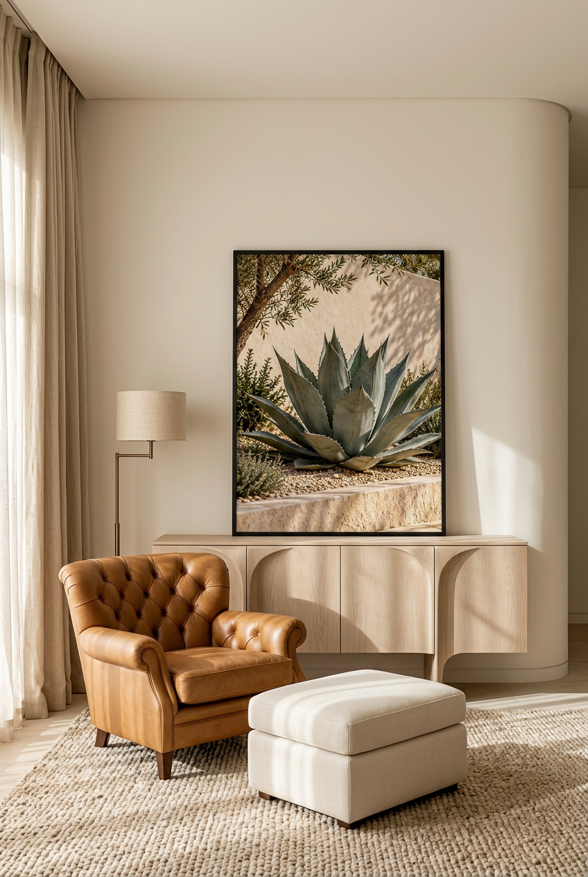 L'Agave Bleu — affiche en cadre noir dans un salon