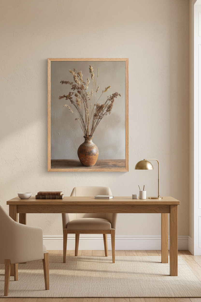 Épis & Poterie — Affiche Murale Minimaliste Beige Et Terracotta Botanique Lumière Naturelle — affiche murale minimaliste | Cassili-home
