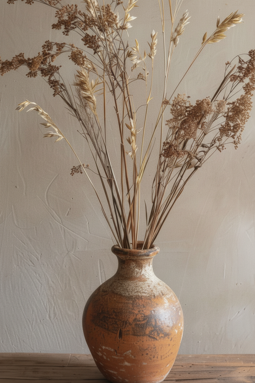 Épis & Poterie — Affiche Murale Minimaliste Beige Et Terracotta Botanique Lumière Naturelle — affiche murale minimaliste | Cassili-home