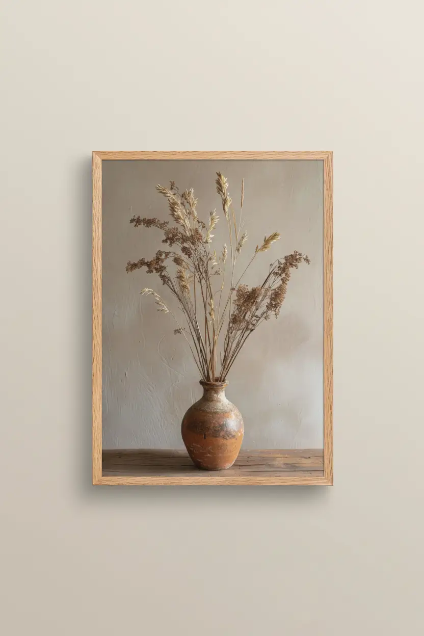 Épis & Poterie — Affiche Murale Minimaliste Beige Et Terracotta Botanique Lumière Naturelle — affiche murale minimaliste | Cassili-home