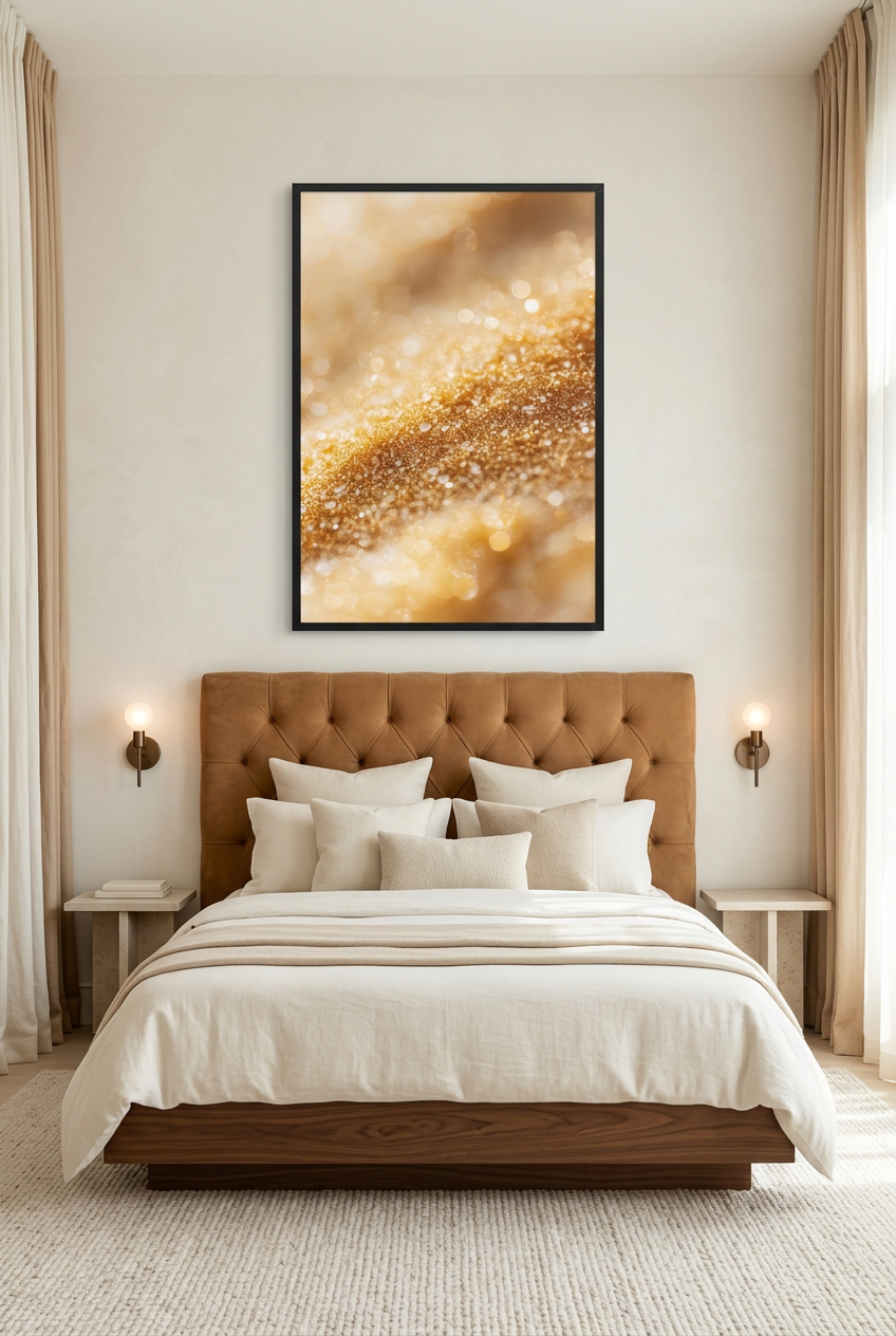 Gold Dust — poster in a black frame in a bedroom