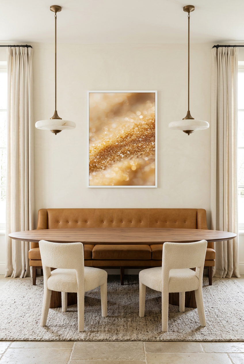 Gold Dust — poster in a white frame above a dining table