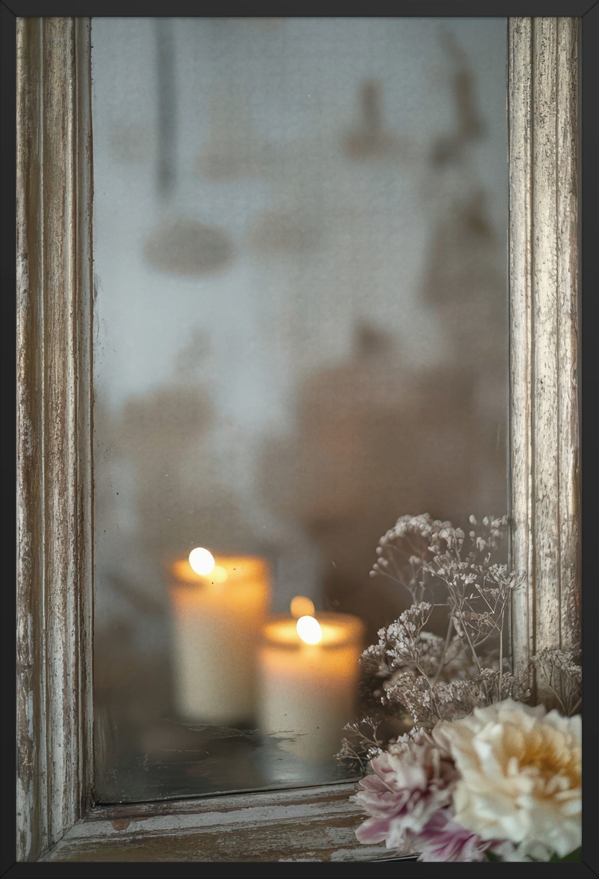 Candle Reflections — poster in a black frame, front view